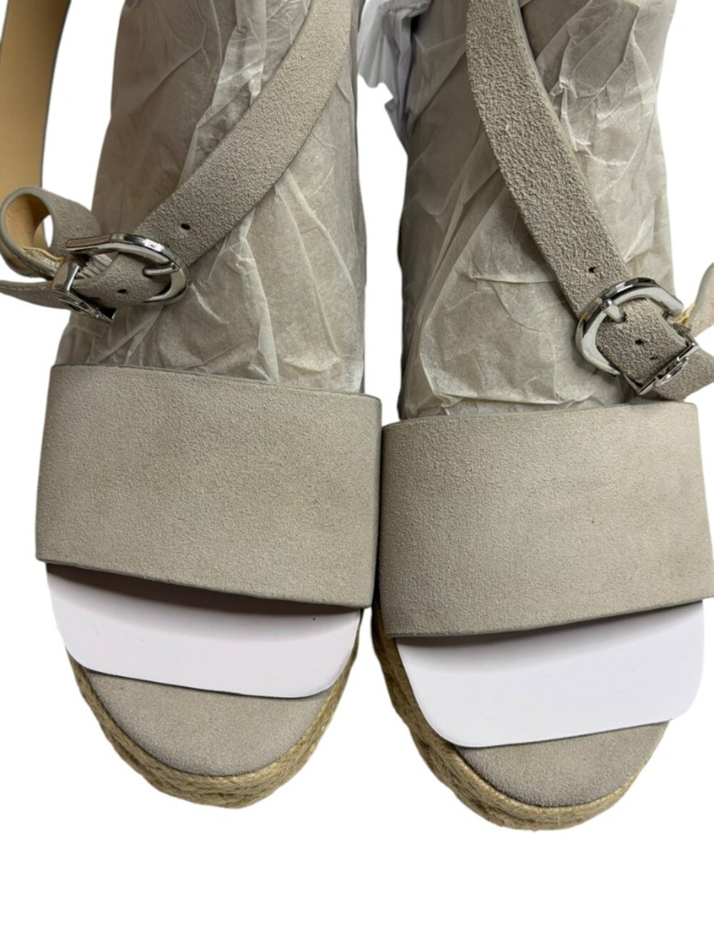 Guess Hidy Suede Sandals Shoes Wedge Espadrille Buckle Light Gray 8.5 NIB - Picture 5 of 13